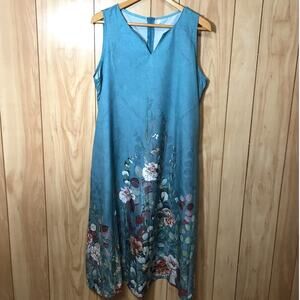 Blue Floral V-Neck Sleeveless Summer Tank Top Maxi Women Dress XL